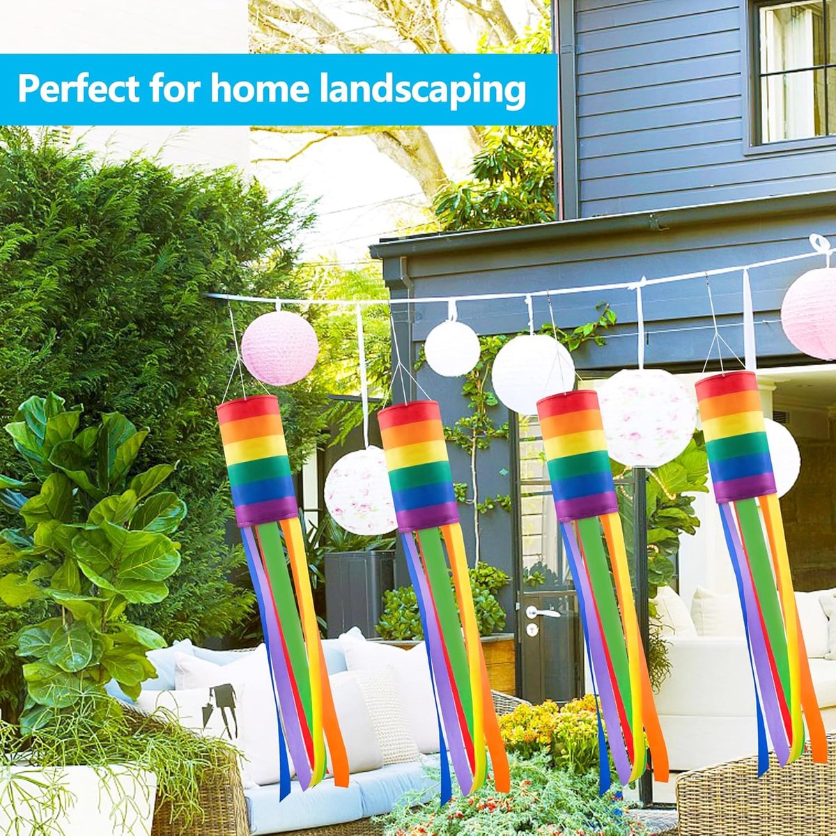 Decorative Rainbow Windproof Sleeve - 40-inch Rainbow Windproof Sleeve Flag - Pack of 4 - Striped Rainbow Windproof Sleeve Flag Gay Pride Outdoor Decoration LGBT Event Decoration Banner - Image 3