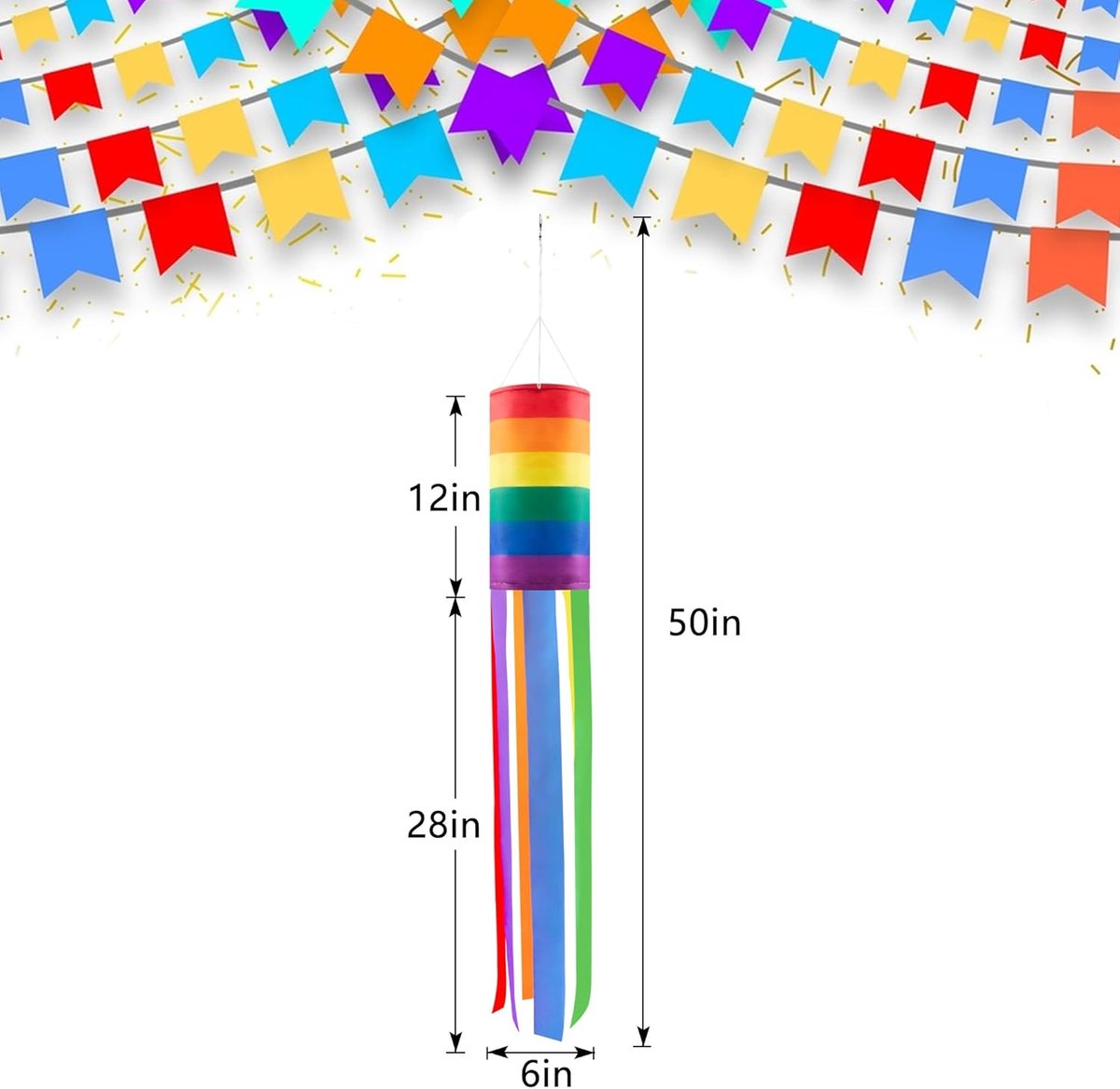 Decorative Rainbow Windproof Sleeve - 40-inch Rainbow Windproof Sleeve Flag - Pack of 4 - Striped Rainbow Windproof Sleeve Flag Gay Pride Outdoor Decoration LGBT Event Decoration Banner - Image 6