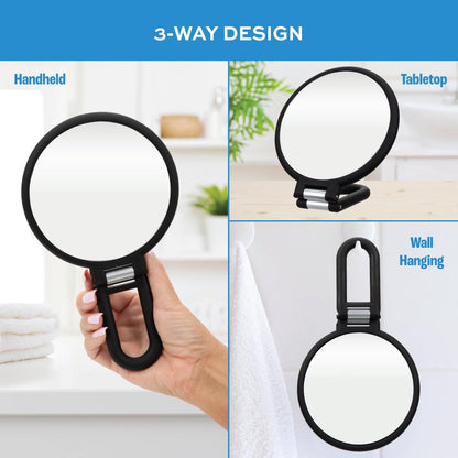Pocket Mirror - 15x Magnifying Pocket Mirror - Pocket Mirror - Portable Travel Mirror - Makeup Mirror - Beauty Mirror - with Handle - Round - Practical - Black - Image 5