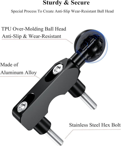Aluminum alloy mounting base - with 1" TPU ball - for motorcycle brake/clutch reservoirs - compatible with dual mounting arms with 1" ball, size B mounting - black - Image 3