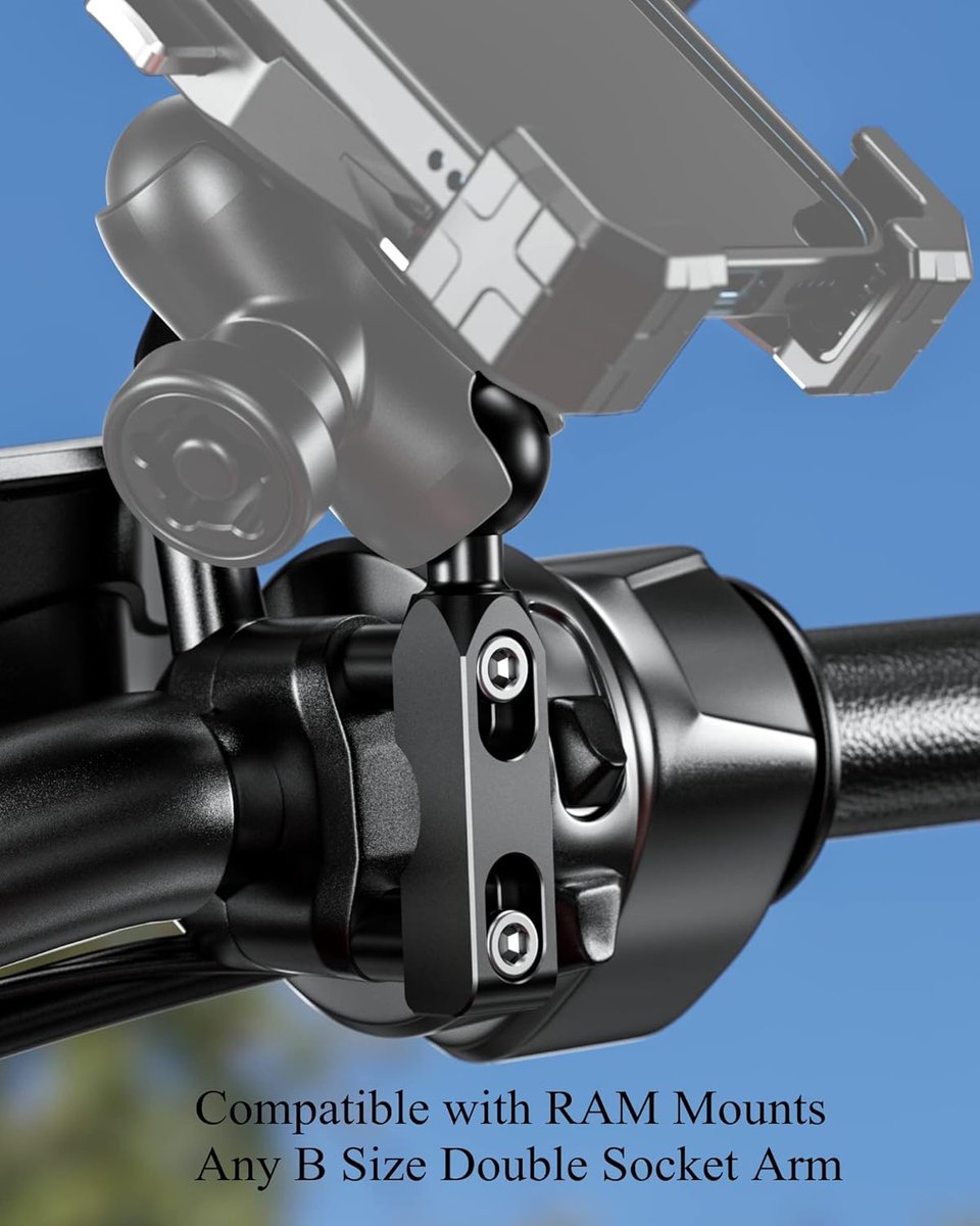 Aluminum alloy mounting base - with 1" TPU ball - for motorcycle brake/clutch reservoirs - compatible with dual mounting arms with 1" ball, size B mounting - black - Image 4