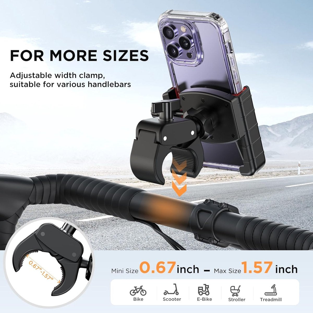 Phone holder for bicycles and motorcycles - Quick attachment - Bicycle handlebar mount - For scooters - Black and red - Image 2