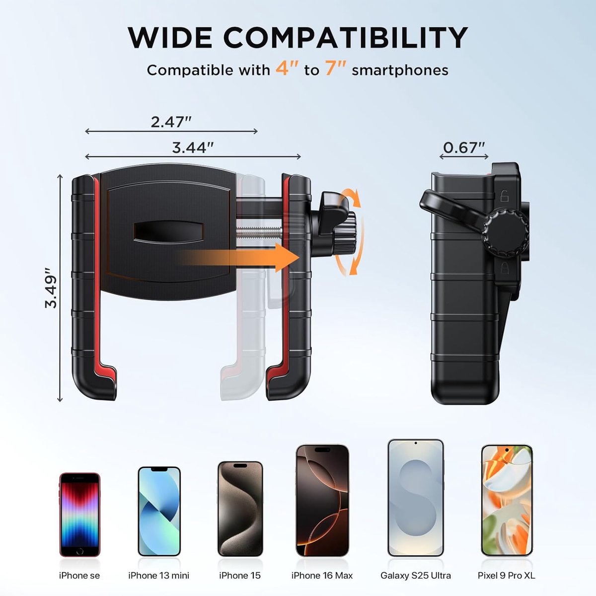 Phone holder for bicycles and motorcycles - Quick attachment - Bicycle handlebar mount - For scooters - Black and red - Image 5