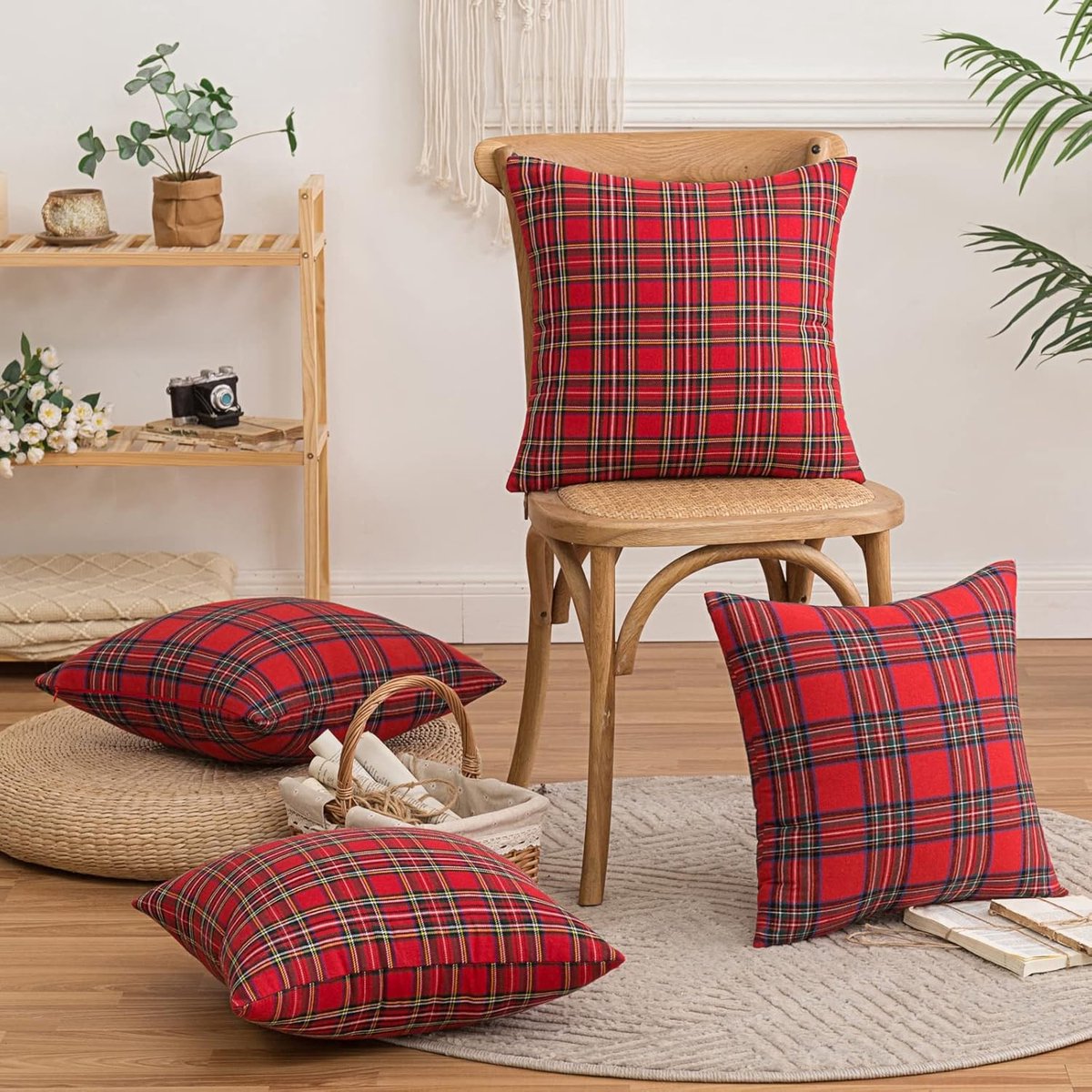 Decorative Pillowcases - Tartan Cushion Covers - 45 x 45 cm (18 x 18 inches) - Set of 2 - Invisible Zipper - Perfect for Sofa, Bedroom, Living Room, Christmas, Holiday Decorations - Image 3