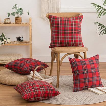 Decorative Pillowcases - Tartan Cushion Covers - 45 x 45 cm (18 x 18 inches) - Set of 2 - Invisible Zipper - Perfect for Sofa, Bedroom, Living Room, Christmas, Holiday Decorations - Image 3