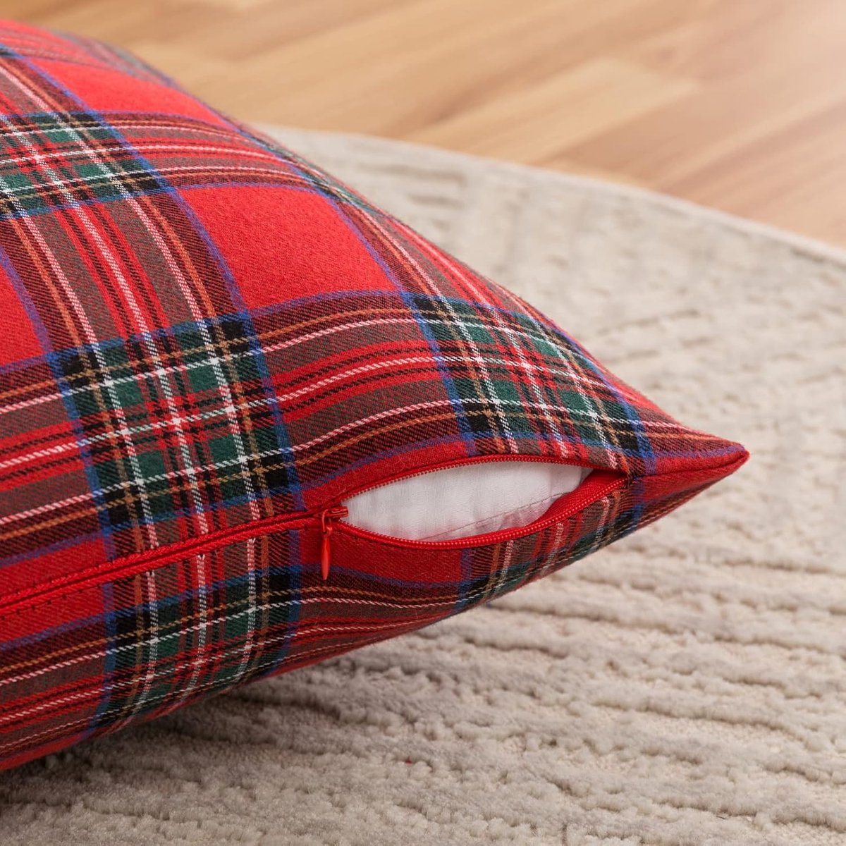Decorative Pillowcases - Tartan Cushion Covers - 45 x 45 cm (18 x 18 inches) - Set of 2 - Invisible Zipper - Perfect for Sofa, Bedroom, Living Room, Christmas, Holiday Decorations - Image 4