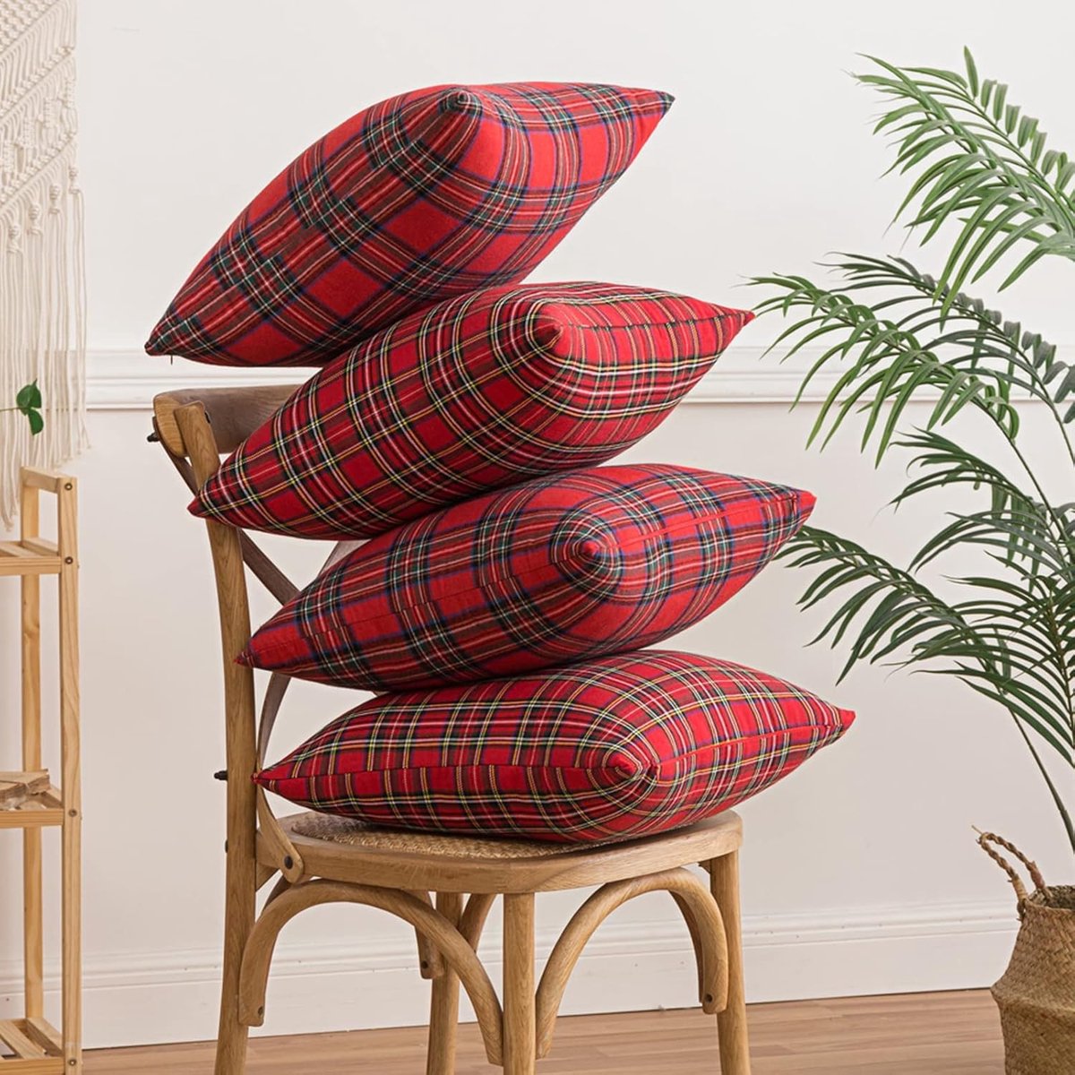 Decorative Pillowcases - Tartan Cushion Covers - 45 x 45 cm (18 x 18 inches) - Set of 2 - Invisible Zipper - Perfect for Sofa, Bedroom, Living Room, Christmas, Holiday Decorations - Image 5