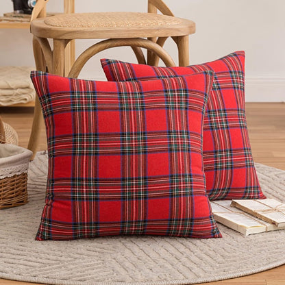 Decorative Pillowcases - Tartan Cushion Covers - 45 x 45 cm (18 x 18 inches) - Set of 2 - Invisible Zipper - Perfect for Sofa, Bedroom, Living Room, Christmas, Holiday Decorations - Image 6