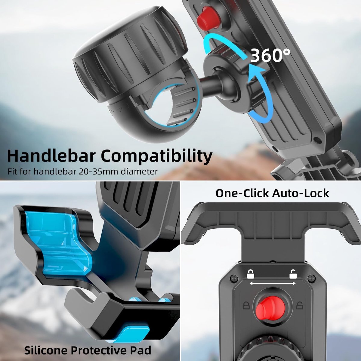 Bicycle Phone Holder - Easy to Install - Motorcycle Phone Holder - [Ultra-Stable Bicycle Phone Holder - Electric Scooter Handlebar Phone Holder - For 4.7 to 7 inch Phones - Bicycle Accessories] - Image 3