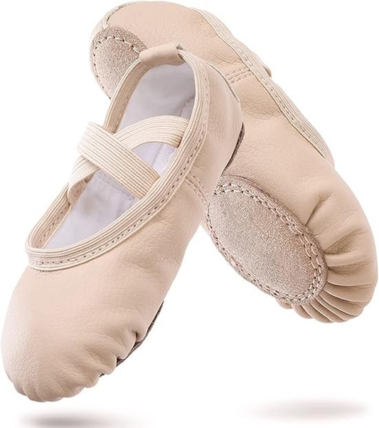 Women's Ballet Shoes – Ballet Shoes for Girls – Beige – Soft PU Leather Dance Shoes with Non-Slip Sole – Suitable for Ballet, Yoga & Home Use – For 9 UK Child