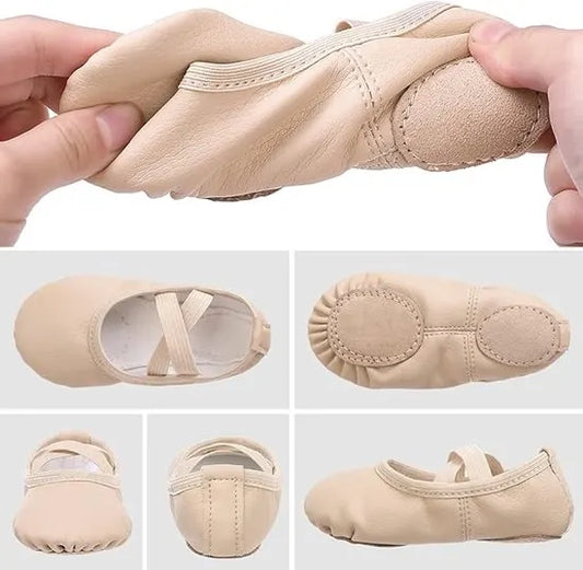 Women's Ballet Shoes – Ballet Shoes for Girls – Beige – Soft PU Leather Dance Shoes with Non-Slip Sole – Suitable for Ballet, Yoga & Home Use – For 11 UK Child - Image 2