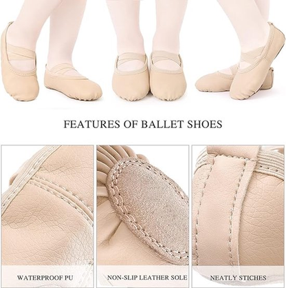 Women's Ballet Shoes – Ballet Shoes for Girls – Beige – Soft PU Leather Dance Shoes with Non-Slip Sole – Suitable for Ballet, Yoga & Home Use – For 11.5 UK Child - Image 6