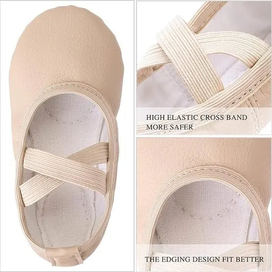 Women's Ballet Shoes – Ballet Shoes for Girls – Beige – Soft PU Leather Dance Shoes with Non-Slip Sole – Suitable for Ballet, Yoga & Home Use – For 2 UK - Image 5