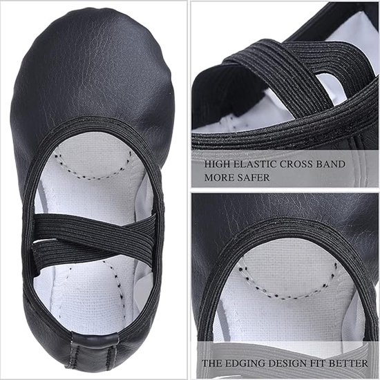 Women's Ballet Shoes – Ballet Shoes for Girls – Black – Soft PU Leather Dance Shoes with Non-Slip Sole – Suitable for Ballet, Yoga & Home Use – For 13 UK Child - Image 5