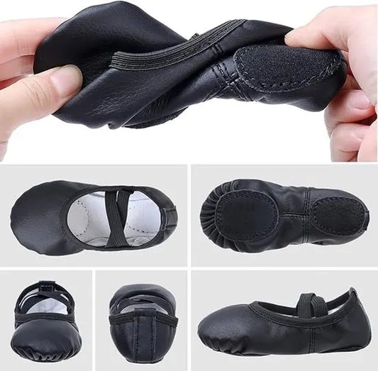 Women's Ballet Shoes – Ballet Shoes for Girls – Black – Soft PU Leather Dance Shoes with Non-Slip Sole – Suitable for Ballet, Yoga & Home Use – For 1 UK - Image 2