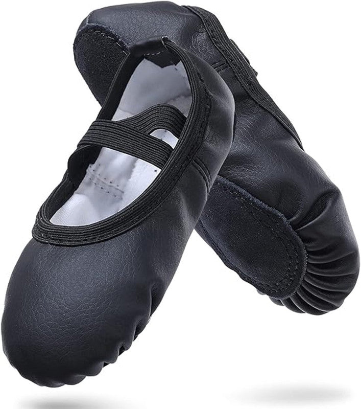 Women's Ballet Shoes – Ballet Shoes for Girls – Black – Soft PU Leather Dance Shoes with Non-Slip Sole – Suitable for Ballet, Yoga & Home Use – For 3 UK