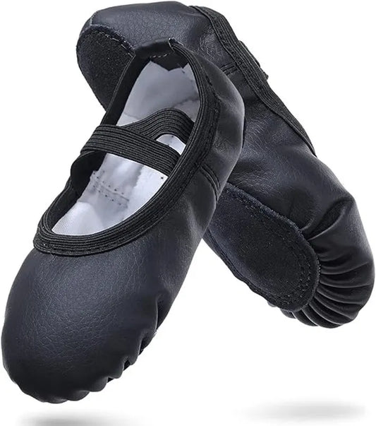 Women's Ballet Shoes – Ballet Shoes for Girls – Black – Soft PU Leather Dance Shoes with Non-Slip Sole – Suitable for Ballet, Yoga & Home Use – For 3 UK