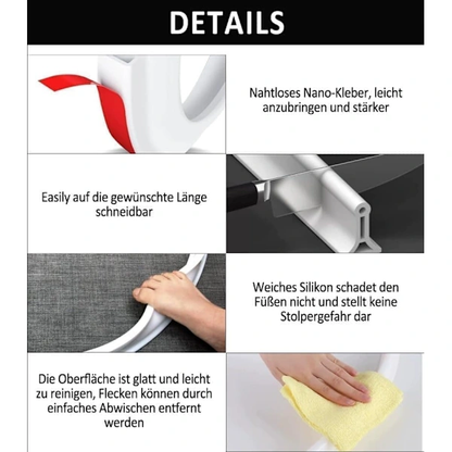 2m Self-Adhesive Shower Strip, 4cm High Waterproof Rubber Strip for Bathroom and Kitchen, Shower Threshold / Water Barrier White - Image 4