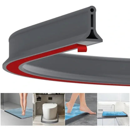 2m Self-Adhesive Shower Strip, 4cm High Waterproof Rubber Strip for Bathroom and Kitchen, Shower Threshold / Water Barrier Gray