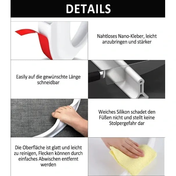 2m Self-Adhesive Shower Strip, 4cm High Waterproof Rubber Strip for Bathroom and Kitchen, Shower Threshold / Water Barrier Gray - Image 4