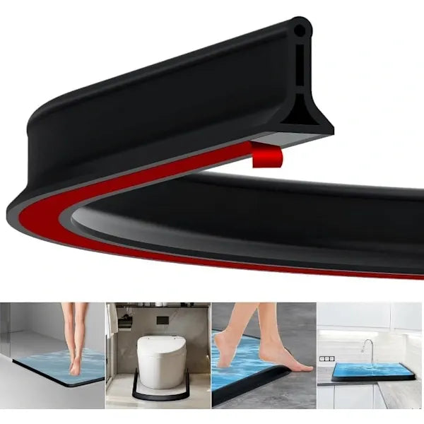 2m Self-Adhesive Shower Strip, 4cm High Waterproof Rubber Strip for Bathroom and Kitchen, Shower Threshold / Water Barrier Black
