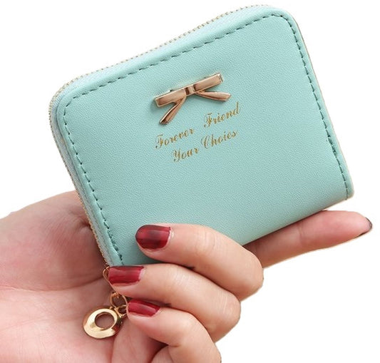 Ladies' Wallet & Card Holder with Bow | Holds 8 Cards | Credit Card Holder | With Cash Compartment | Card Holder | Wallet | PU Leather | Green