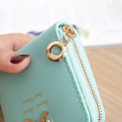 Ladies' Wallet & Card Holder with Bow | Holds 8 Cards | Credit Card Holder | With Cash Compartment | Card Holder | Wallet | PU Leather | Green - Image 2