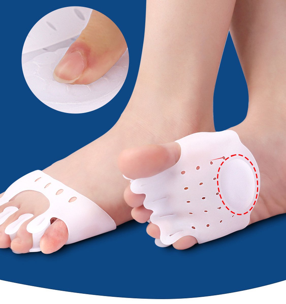 Silicone Toe Corrector 5-Hole | Toe Spreader | Hallux Valgus | Straighten Toes | Shock Absorbing | With Holes | White | 1 Pair - Image 4
