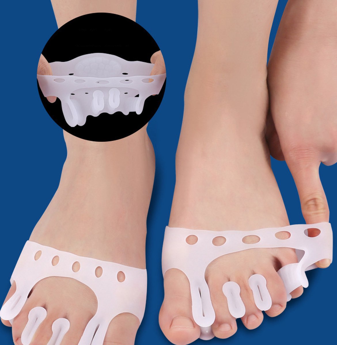 Silicone Toe Corrector 5-Hole | Toe Spreader | Hallux Valgus | Straighten Toes | Shock Absorbing | With Holes | White | 1 Pair - Image 5