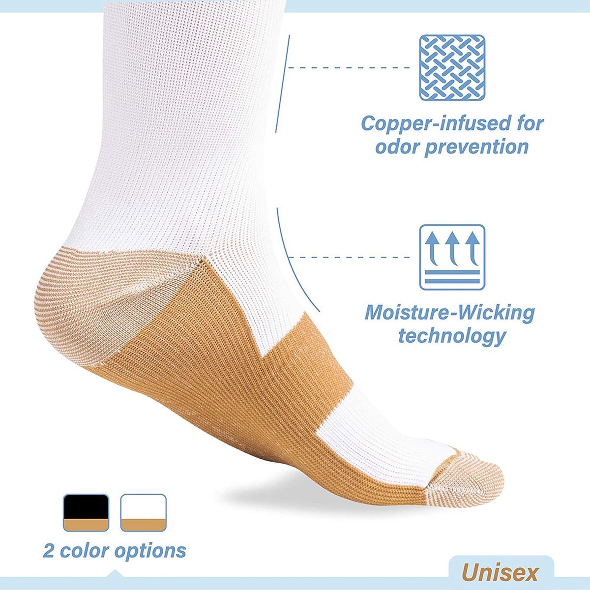 Sports Socks | Running Socks | Running | Fitness Socks | Copper Compression Socks | Support Socks | Airplane Socks | Size L/XL (40-47) | White - Image 2