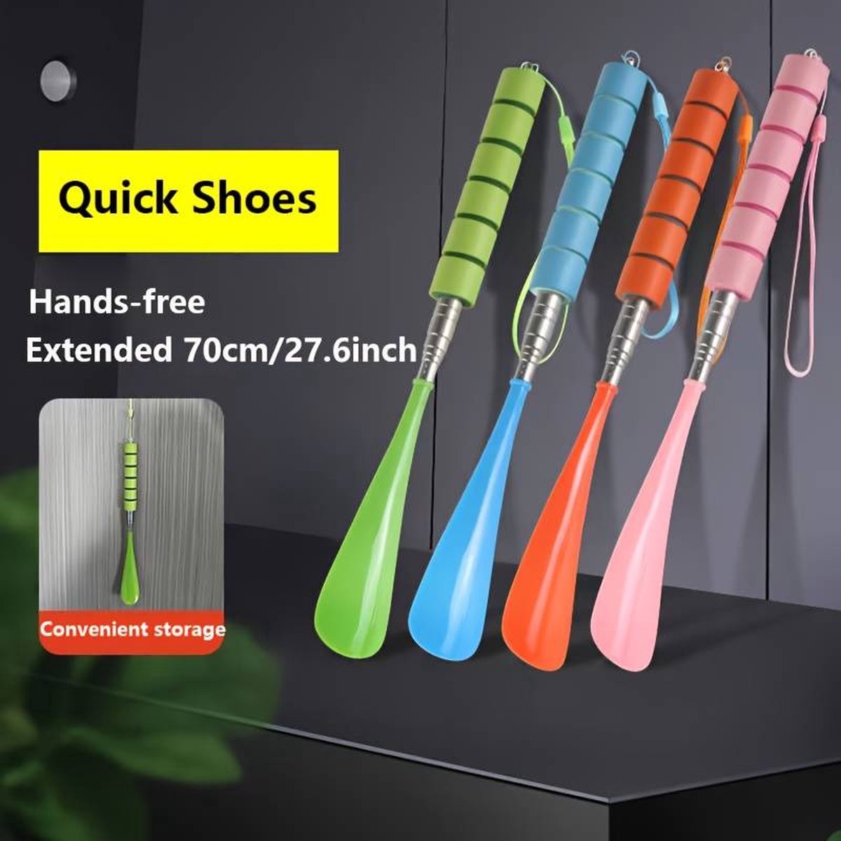 Extendable Shoehorn | Shoe Puller | Stainless Steel | Length 30 to Max 71 CM | Green - Image 3