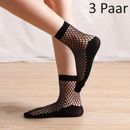 3 Pairs of Fishnet Socks for Women | Trendy Socks | Fishnet Stockings | Thin Mesh Socks | With Anti-slip | Soft & Lightweight | Size 36-42 | Black - Image 4