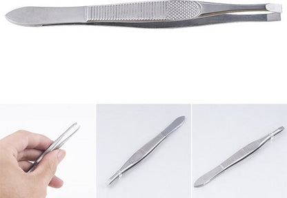 Eyebrow Plucking Tweezers Stainless Steel | Eyebrow Hair Removal | Facial Hair Removal | Flat/Straight Tip | Anti-Slip | 8.5 CM | Silver - Image 3