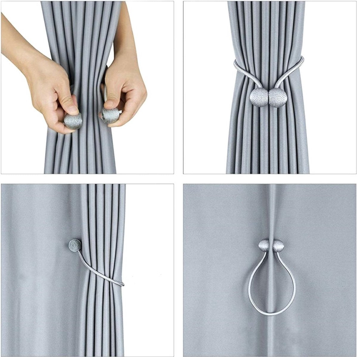 Set of 2 Magnetic Curtain Holders | Curtain Tieback | Curtain Holder | Magnetic Curtain Cord | Curtain Buckle | Universal | Black - Image 2