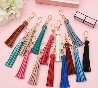 Tassel keychain | leather (PU) / women / men / bag charm / car - leather lanyard CORAL RED - Image 3
