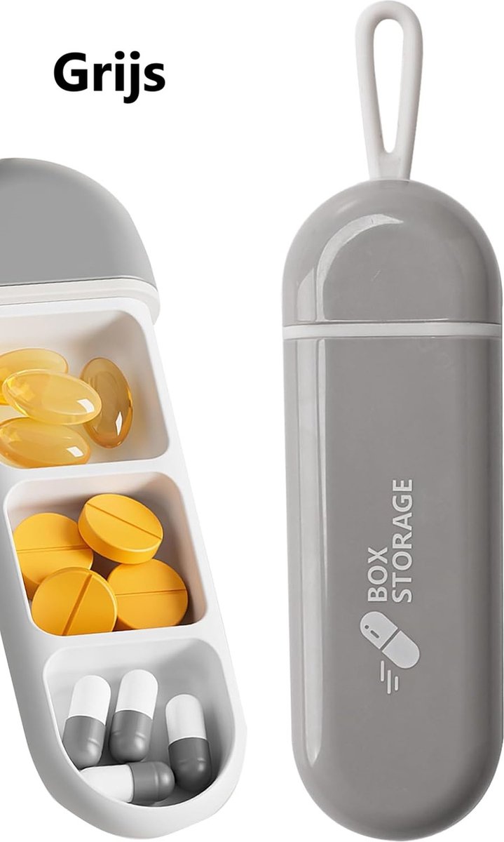 Portable | Pill Box | Pill Box | Medicine Box | Waterproof | Pill Box Tube | 3 Compartments | Incl. Hanging Hook | Grey - Image 2