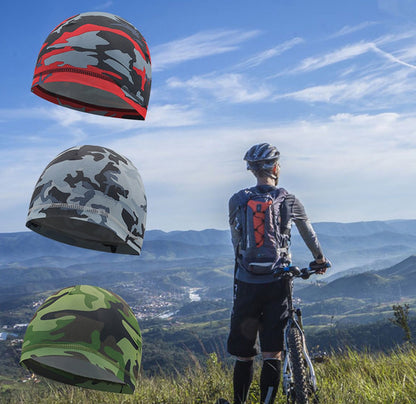 Motorcycle Beanie | Camouflage Cycling Beanie | Helmet Beanie | Bandana | Ventilated | Motorcycle Accessories | Helmet Hair Cap | Camo/Red - Image 3