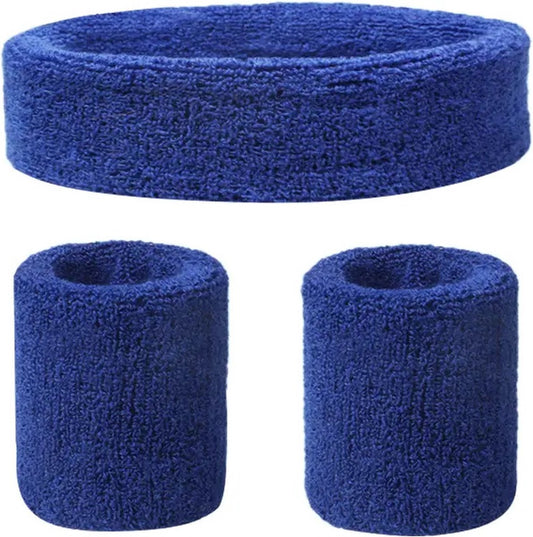 3-Piece Set of Headband & 2x Wristband Set | Sweatband | Sweatbands | Head and Wrist | Sports Bands | Dark Blue