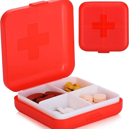Medicine box | Pill box | Pill case | 4 compartments | Sealed | Red