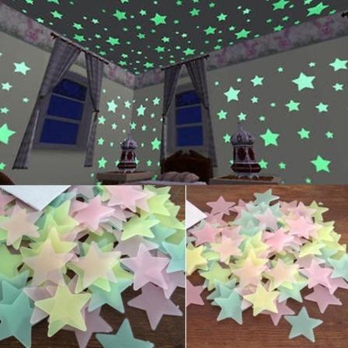 Star Glow In Dark Wall Stickers 100 Pieces | Luminous Star Wall Stickers | Multicolored Stars | PVC | Multicolor - Image 3