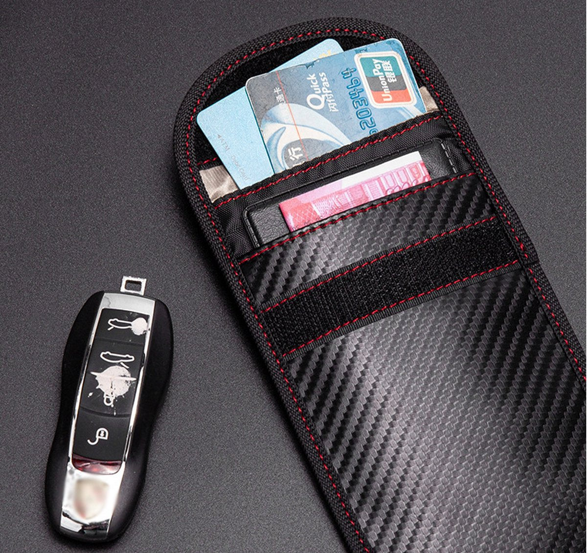 Carbon fiber key fob protector | Car Key Protector | Keyless Entry Protective Case | RFID Protective Case | Card Holder | Wallet | Phone Holder | 14 x 10 CM - Image 3