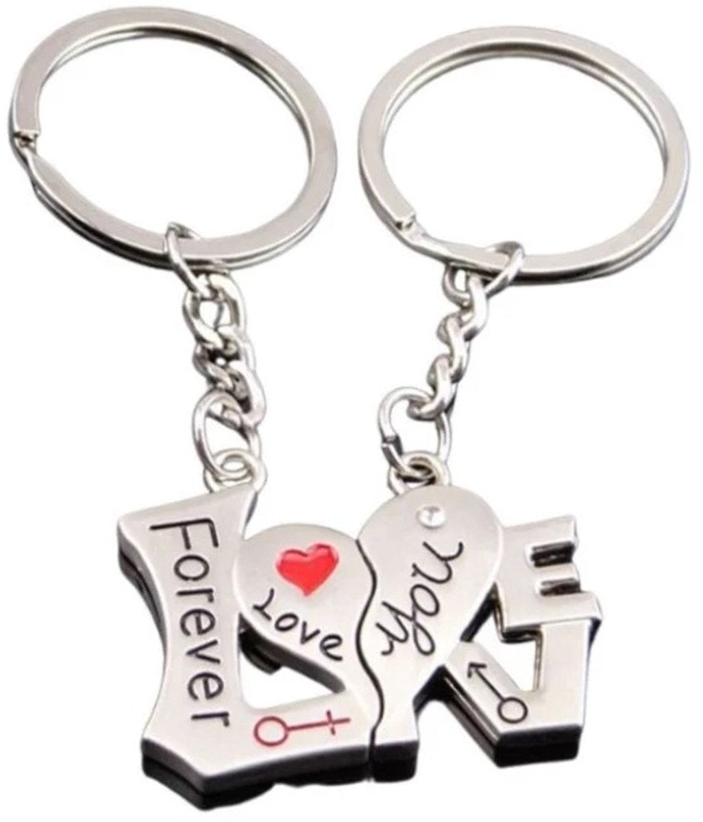 2-Piece Keychain Forever Love You | Couples Keychain | For Him & Her | Silver - Image 3