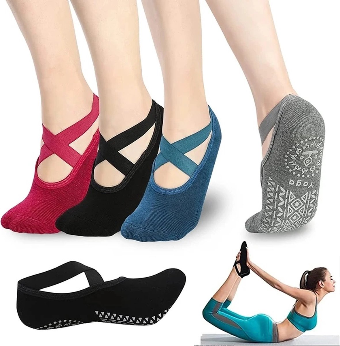 Closed Toe Yoga Socks | With Anti-Slip Bottom | Anti-Slip Socks | Pilates Socks | Size 36-40 | Red - Image 4