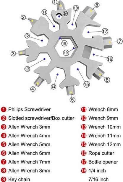 18 in 1 Multipocket Tool | 18 Functions | Stainless Steel | Multitool Keychain | Bicycle Tools | Snowflake | Black - Image 4