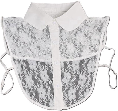 Detachable Collar with Round Collar | Transparent Lace | Blouse Collar | Faux Collar | White