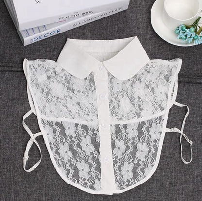 Detachable Collar with Round Collar | Transparent Lace | Blouse Collar | Faux Collar | White - Image 4
