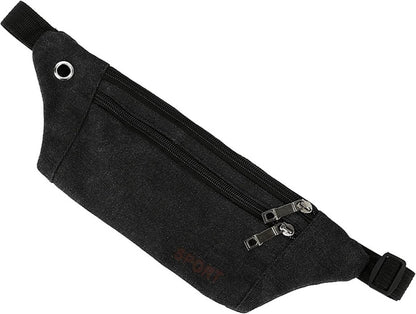 Sporty Waist Bag | Running Belt | Fanny Pack | Crossbody Bag | With Phone Holder & Cable Opening | Running Bag | Unisex | Black