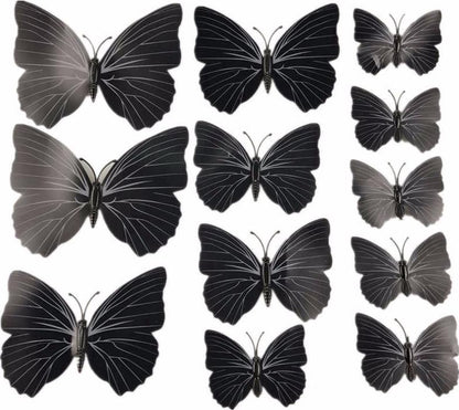 Set of 12 3D Butterfly Wall Decoration | Wall Butterflies | Nursery Decoration | Foldable Wall Stickers | Butterfly Wall Stickers | Black - Image 3