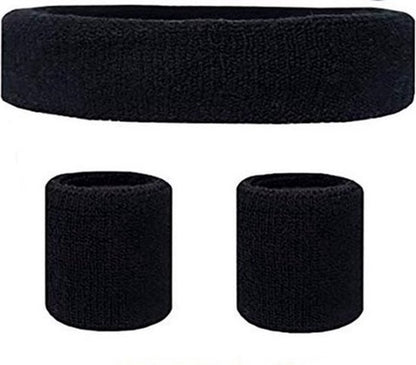 Set of Headband and 2x Wristbands Set | Sweatband | Sweatbands | Head and Wrist | Sports Bands | Black - Image 4