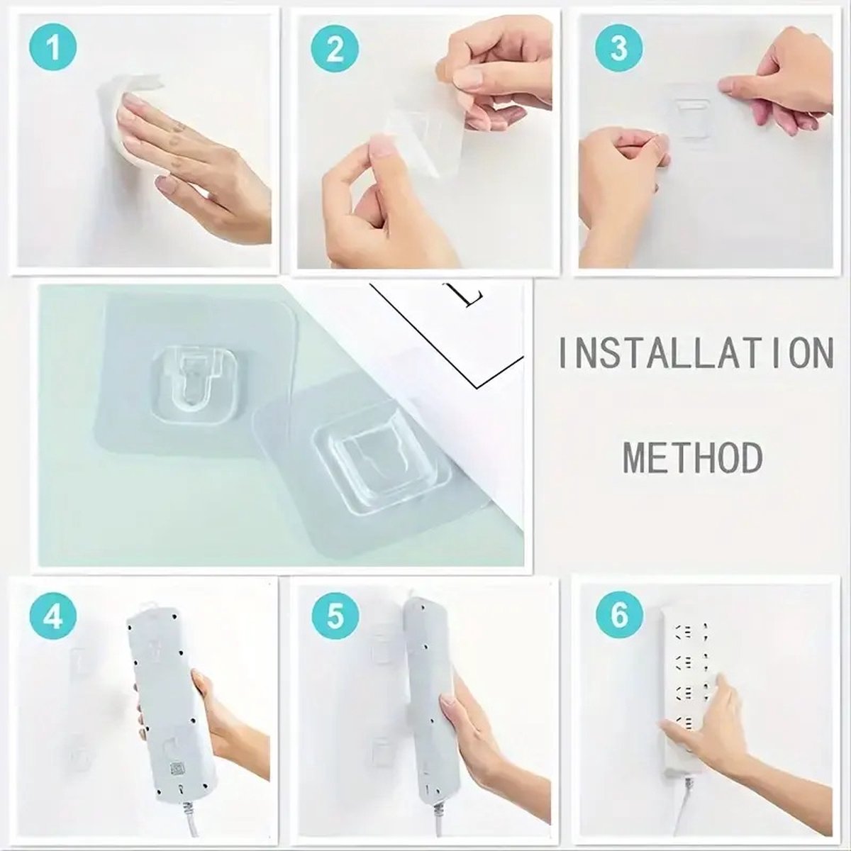 2 Pairs Transparent Self-Adhesive Hanging Hooks | Hanging System | Self-Adhesive Wall Hangers | Double-Sided Adhesive Wall Hooks | Hanging Hooks - Image 3